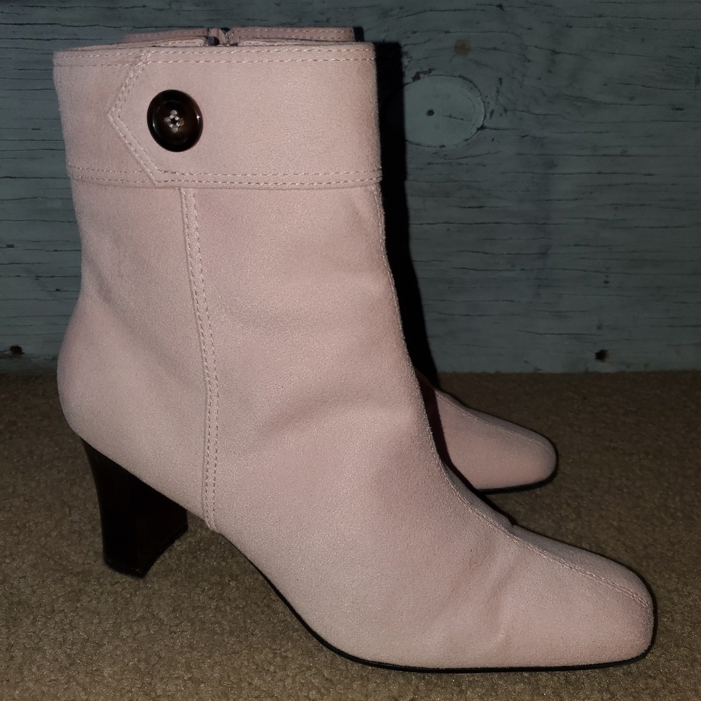 Predictions Faux Suede Heeled Ankle Booties, Size 9.5, Pink